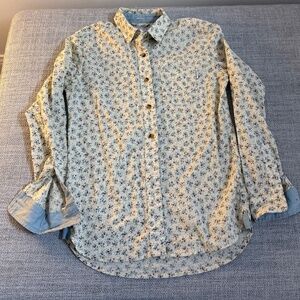 Penfield ditsy floral cream blue button down shirt xs